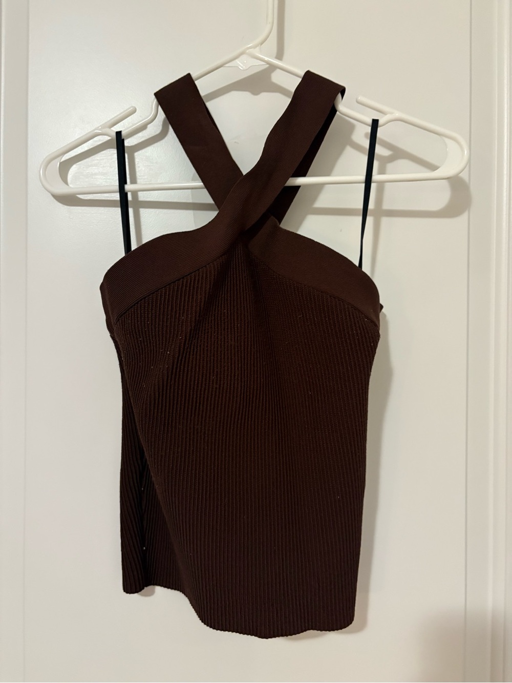 Aritzia Cross-Strap Ribbed Knit Tank Top - Brown